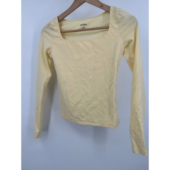 wild fable Tops - Wild Fable Women XXS Yellow Square Neck Long Sleeve Fitted T-Shirt Basic Top